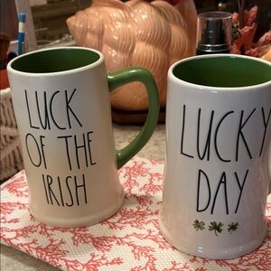 Rae Dunn Luck of the Irish and Lucky Day Mugs - Green and White